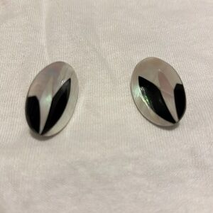Stylish Black Onyx With White Mother of Pearl Inlay Earrings